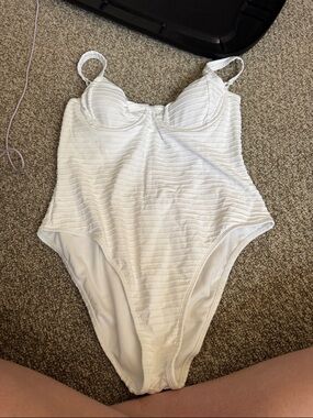 Time and Tru White Textured One-Piece Swimsuit